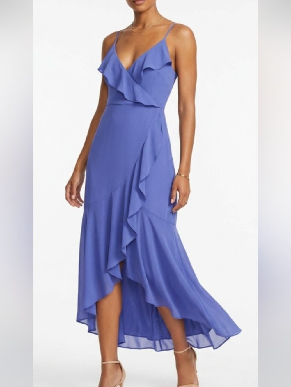 Express Purple-Blue Ruffle Maxi Dress Romantic Wedding Brunch